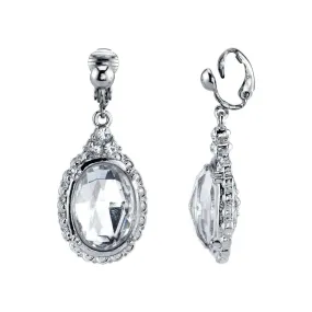 1928 Jewelry "Victorian" Oval Multi Faceted Crystal Clip On Drop Earrings