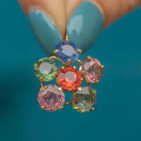 9ct Gold Blue Sapphire, Orange Sapphire & Topaz Flower Pendant