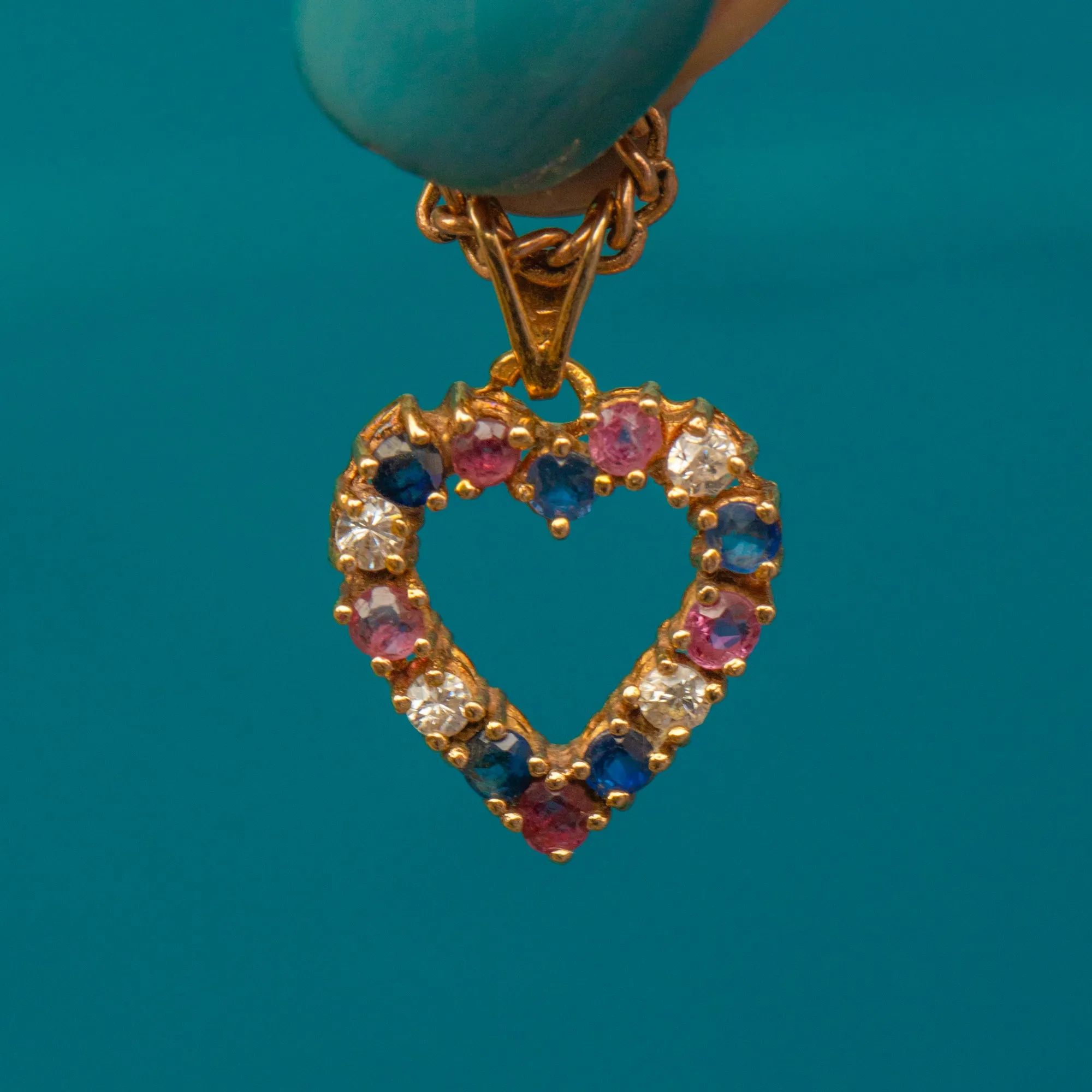 9ct Gold Ruby Sapphire Heart Charm