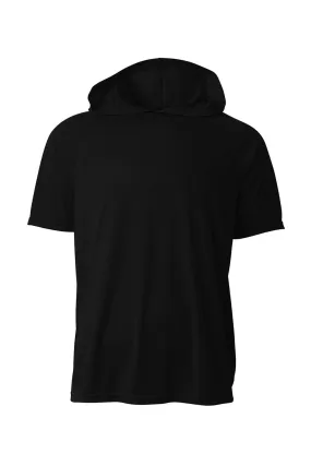 A4 Mens Performance Moisture Wicking Short Sleeve Hooded T-Shirt Hoodie - Black