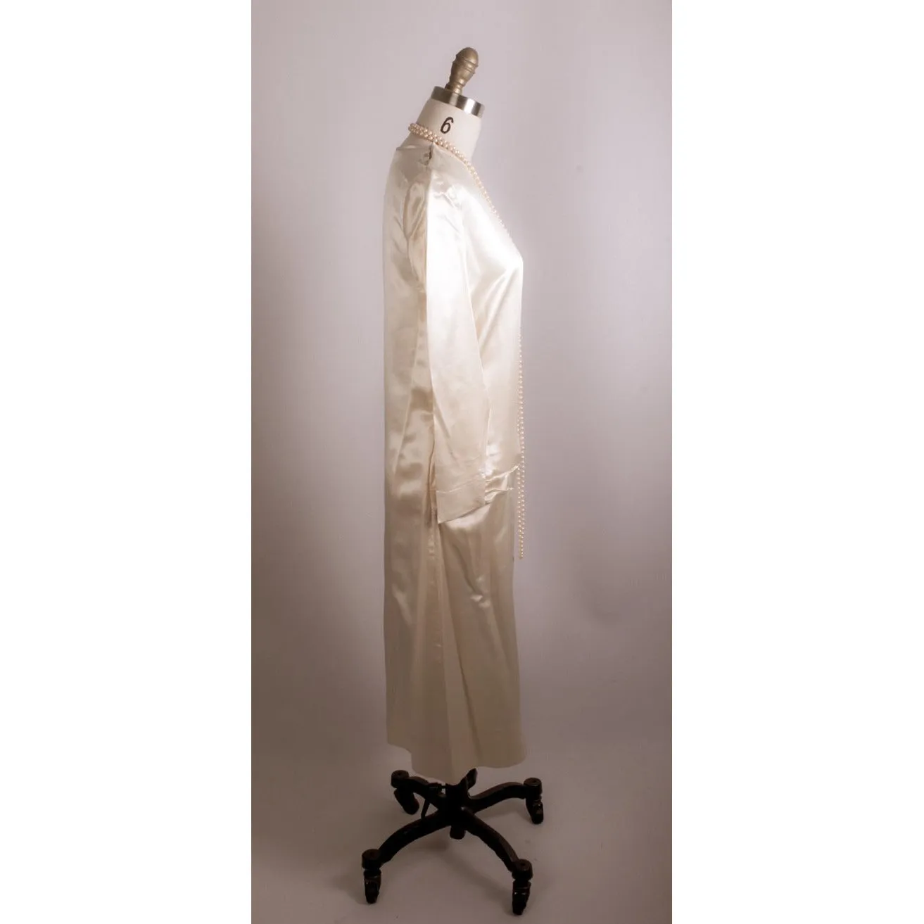 Antique 1920s Flapper Dress Simple Ivory Silk Satin Wedding 38"Bust- 38"Hips