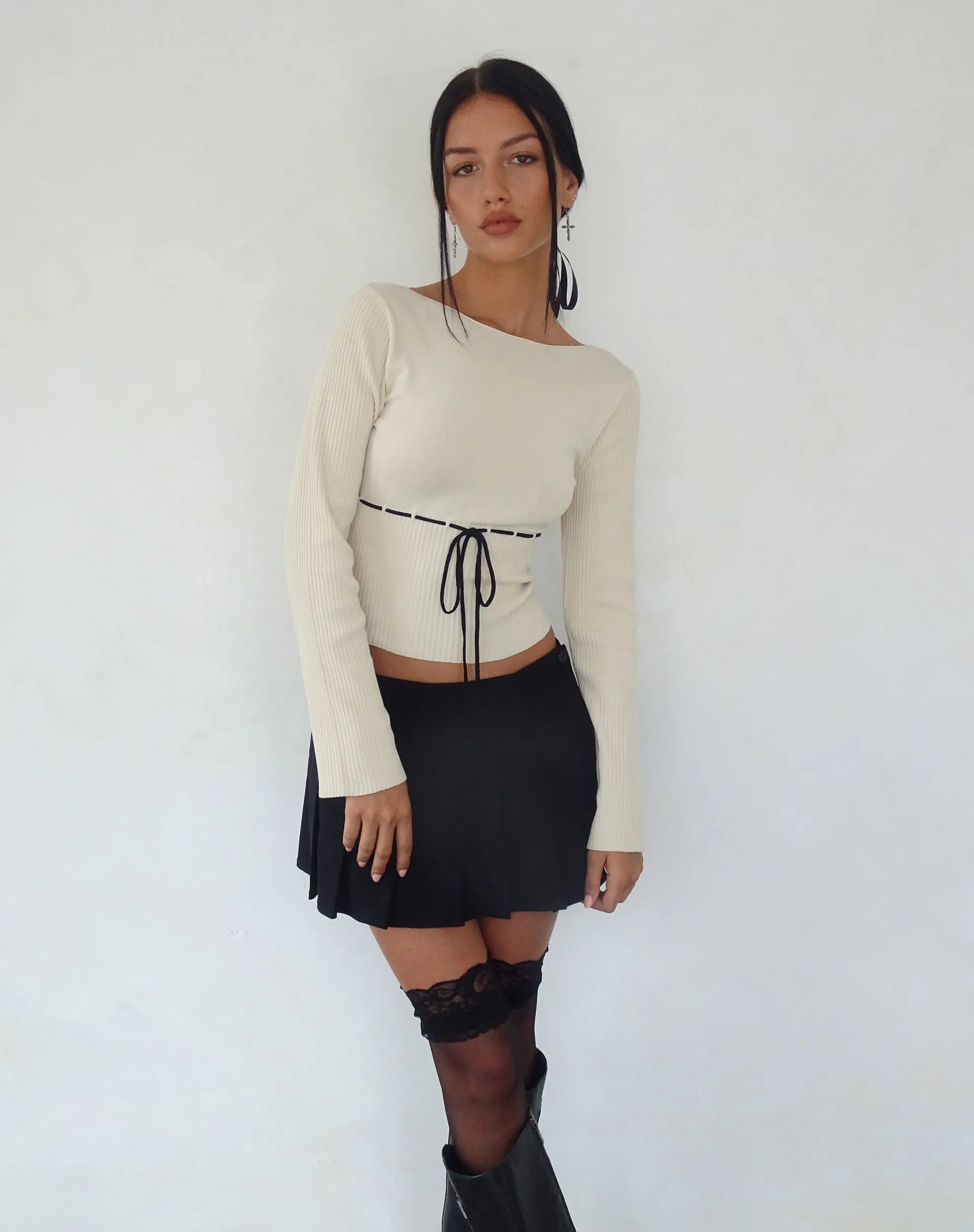 Awdella Knitted Long Sleeve Top in Beige