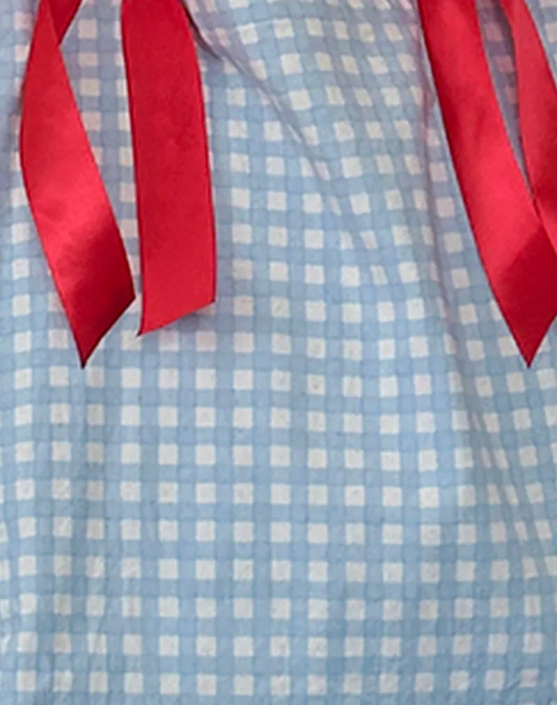 Barbara Tote Bag in Blue Gingham with Red Bow