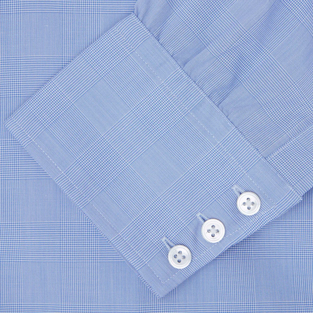 Blue Prince of Wales Check Shirt with T&A Collar and 3-Button Cuffs