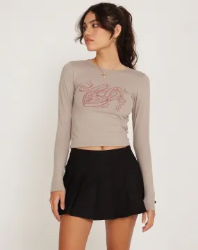 Bonja Long Sleeve Crop Top in Dove Grey Heart