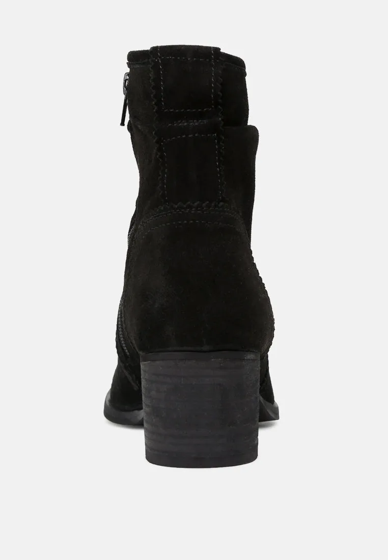 BOWIE Black Stacked Heel Leather Boots