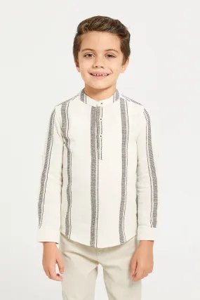 Boys Beige Striped Shirt