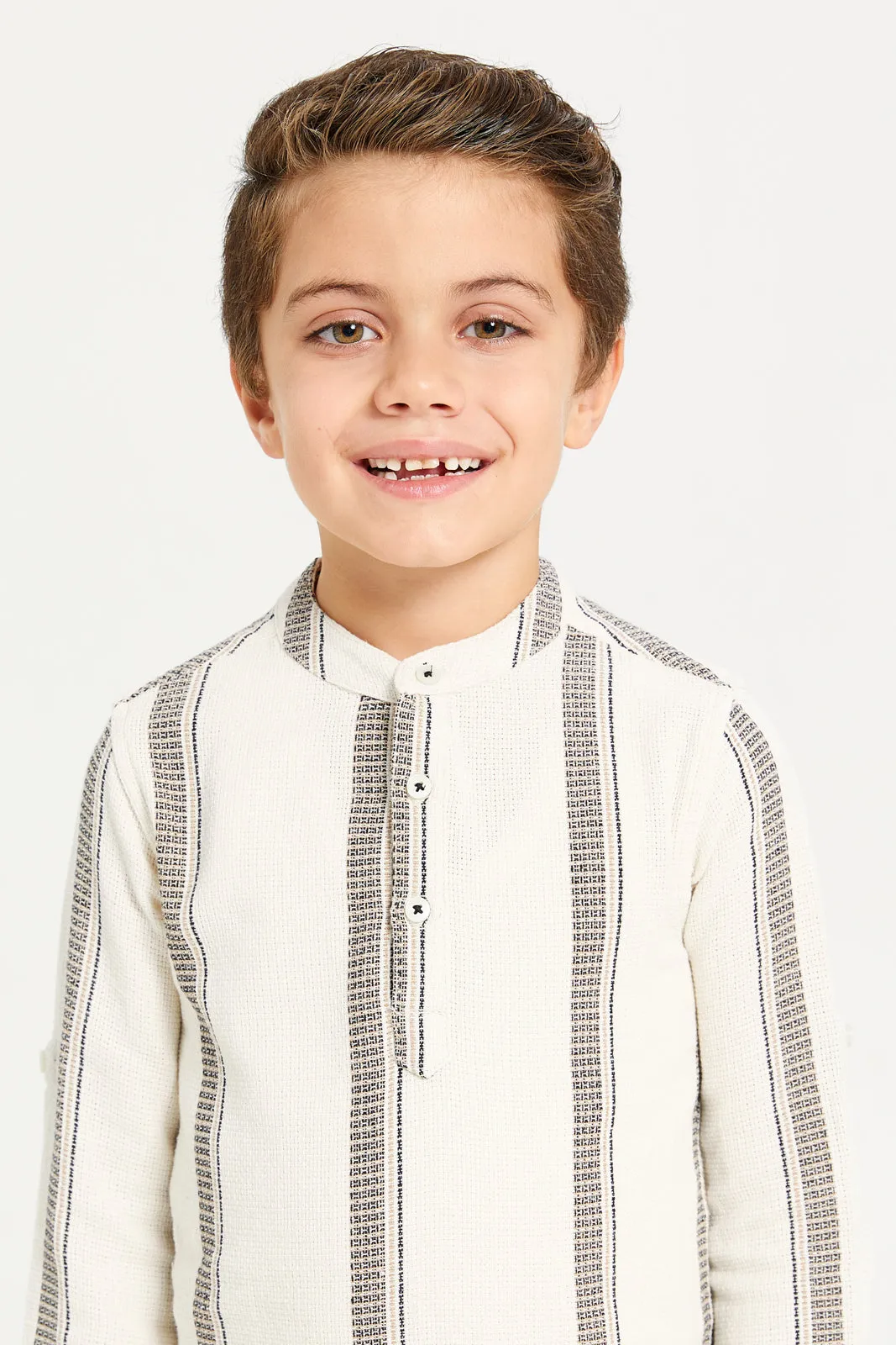 Boys Beige Striped Shirt