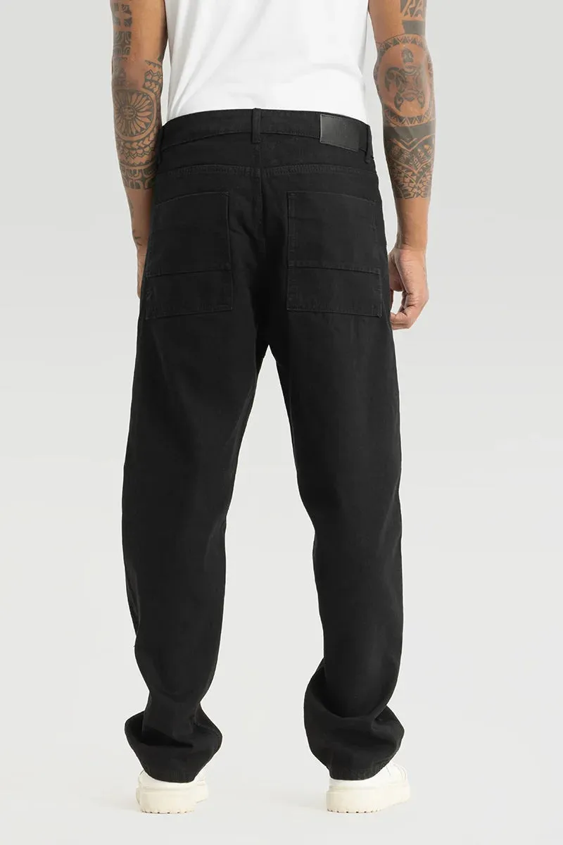 Chromatic Black Plain Baggy Fit Cargo Jeans