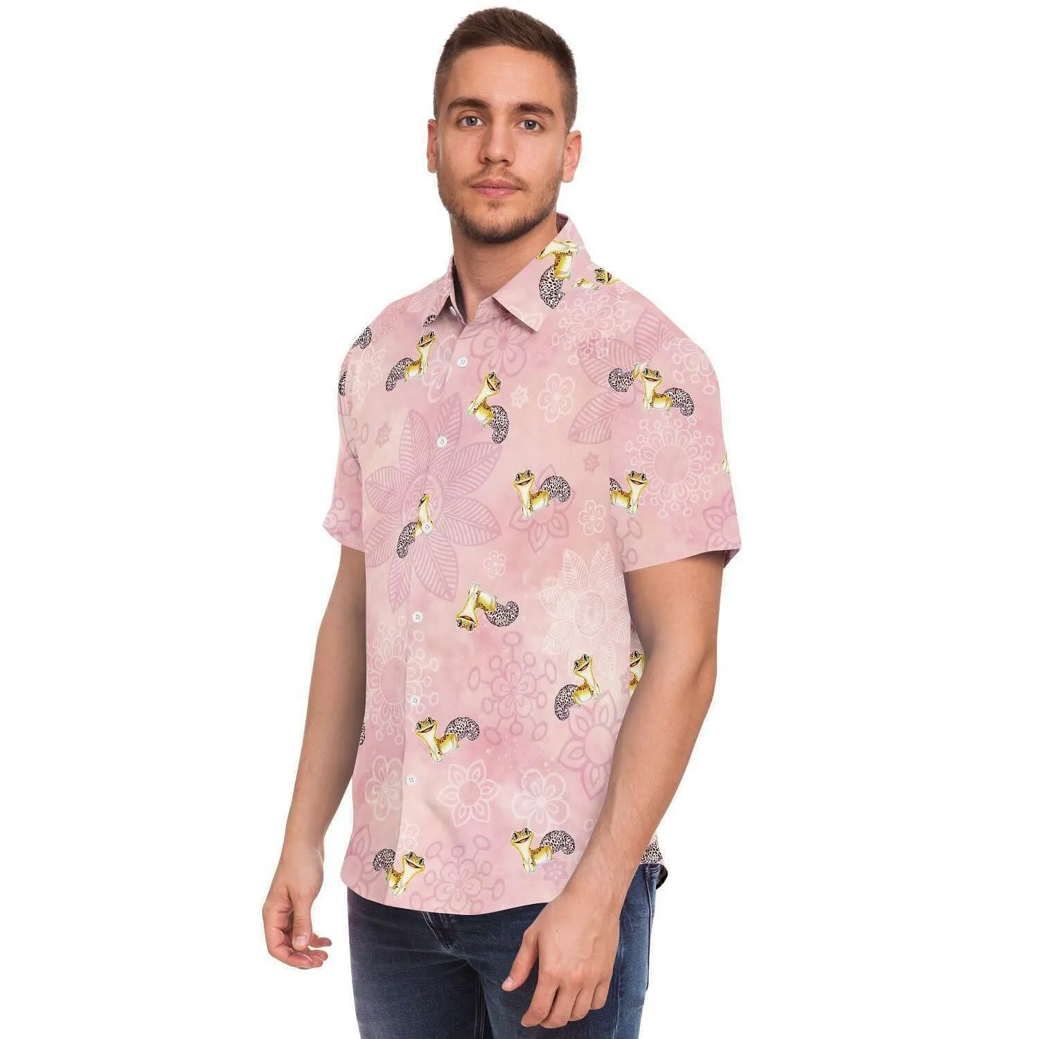 Cute Leopard Gecko Button Down Shirt, Reptile Gift Top