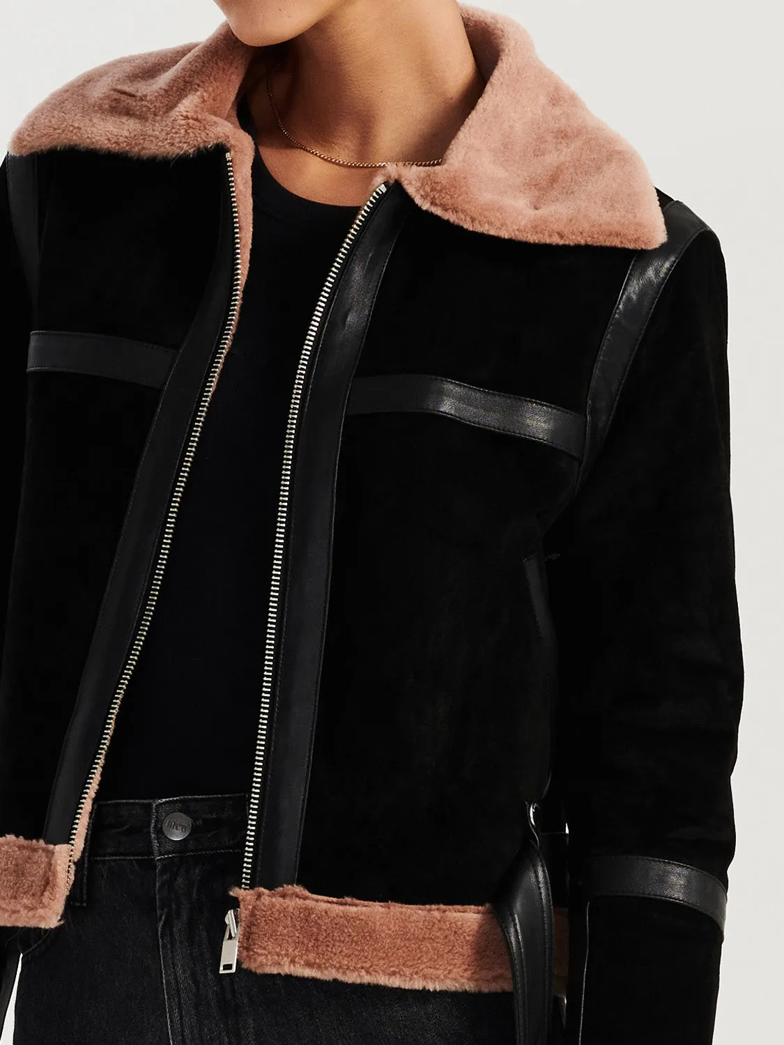 Davina Shearling A2 Jacket - Black/Almond