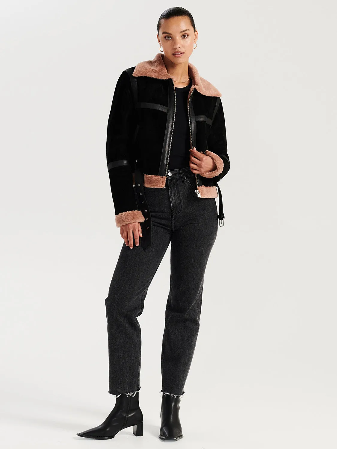 Davina Shearling A2 Jacket - Black/Almond