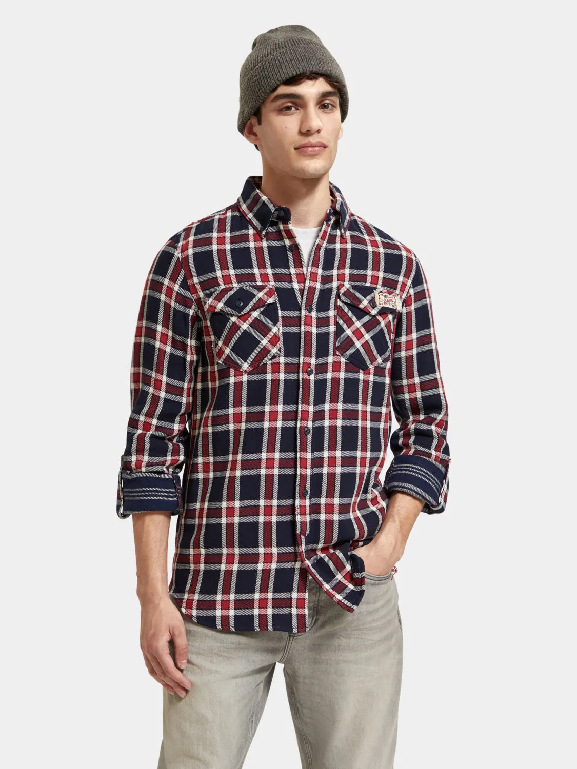 Double-faced twill check shirt