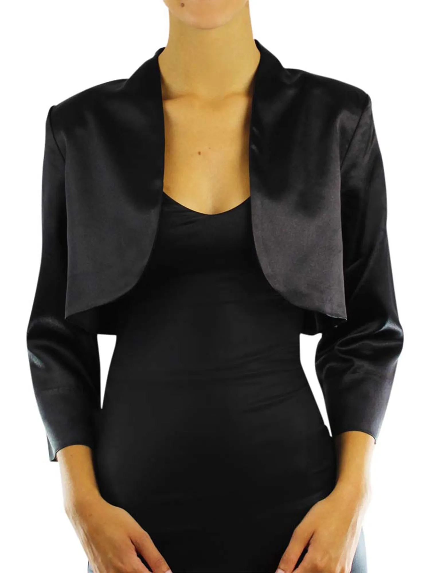 Dressy Satin 3/4 Sleeve Bolero Shrug Jacket