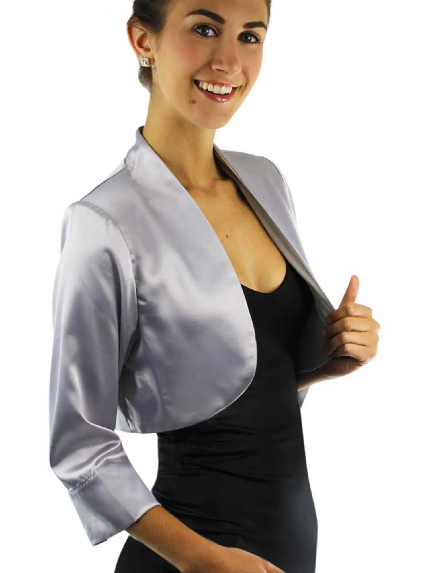 Dressy Satin 3/4 Sleeve Bolero Shrug Jacket