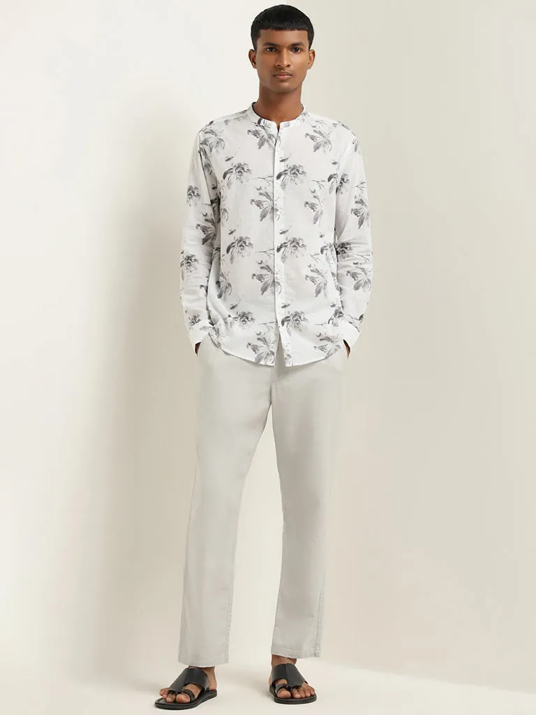 ETA White Floral Printed Resort-Fit Cotton Shirt