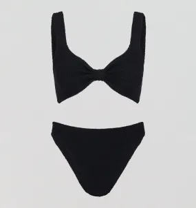 Gathered front bikini set [Black Crinkle]