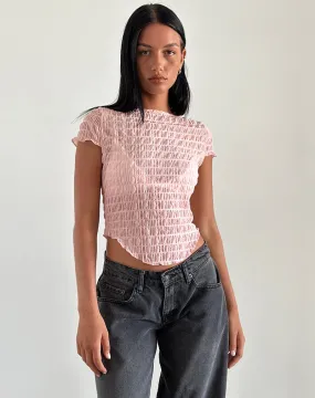 Georgia Textured Mesh Top in Blush Pink