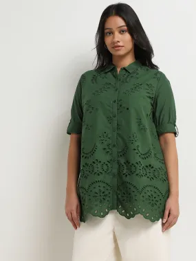 Gia Dark Green Schiffli Design Cotton Shirt