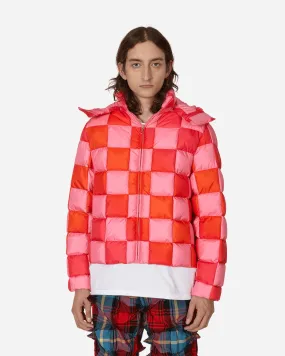 Gradient Checker Hooded Puffer Jacket Pink