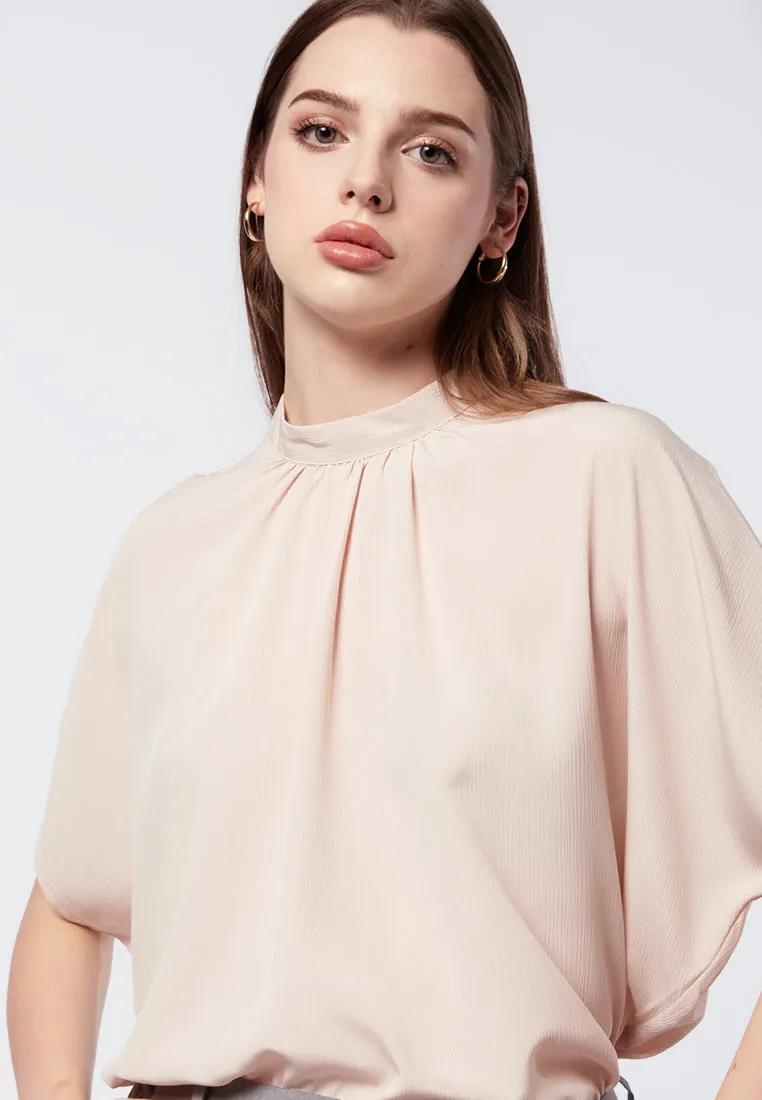 High Neck Short Sleeve Blouse