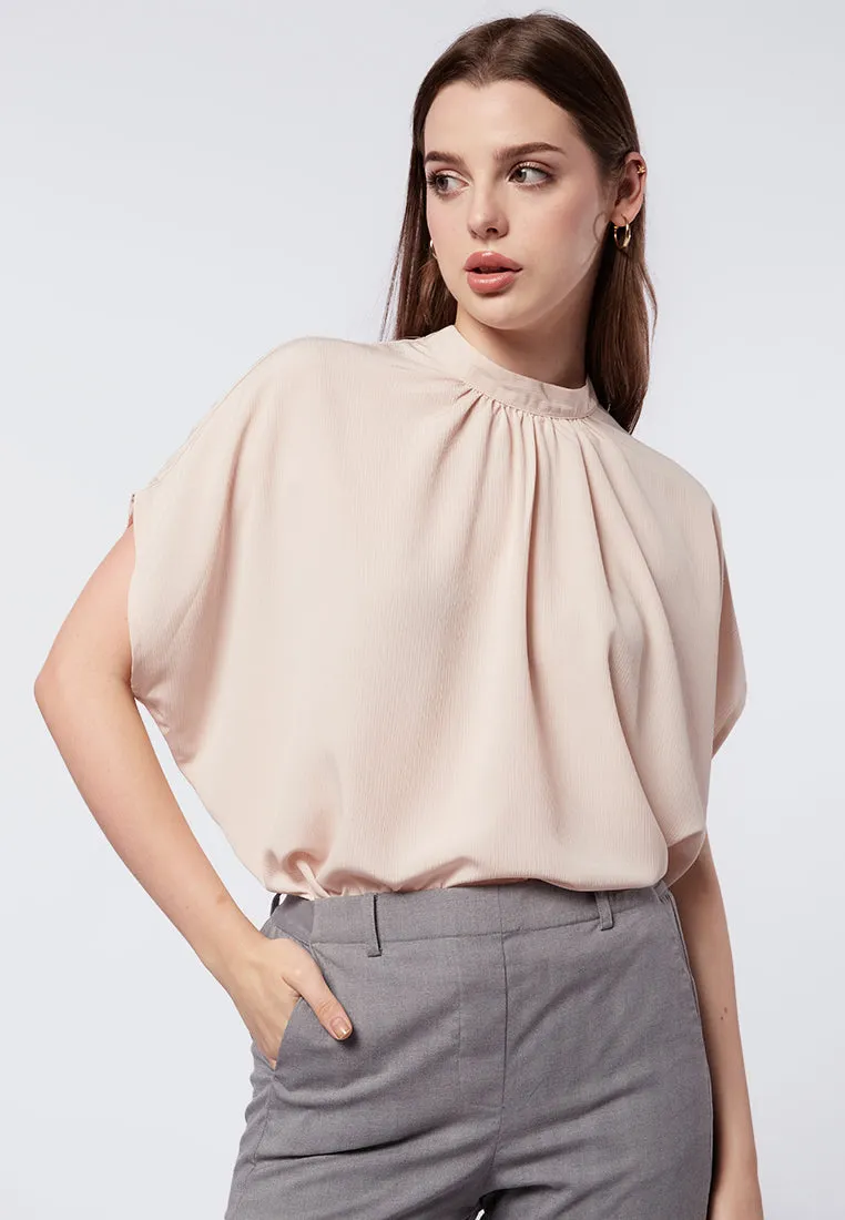 High Neck Short Sleeve Blouse