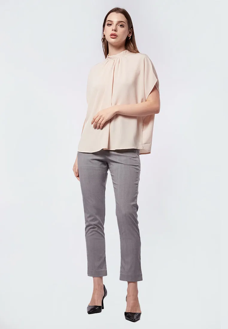 High Neck Short Sleeve Blouse