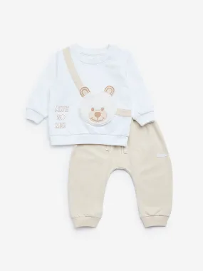 HOP Baby Off-White Animal Print Sweatshirt and Joggers Set