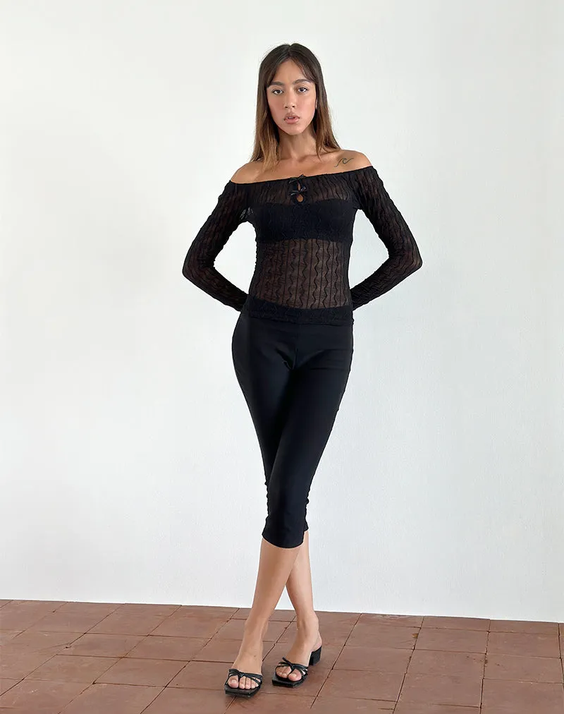 Kazi Bardot Top in Crinkle Black