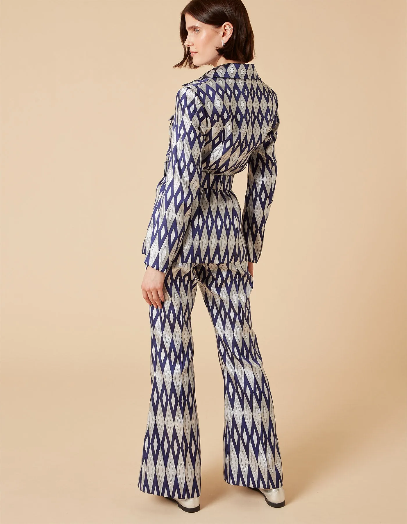 Kelly Blue Mirror Print Silk Jacquard Trousers