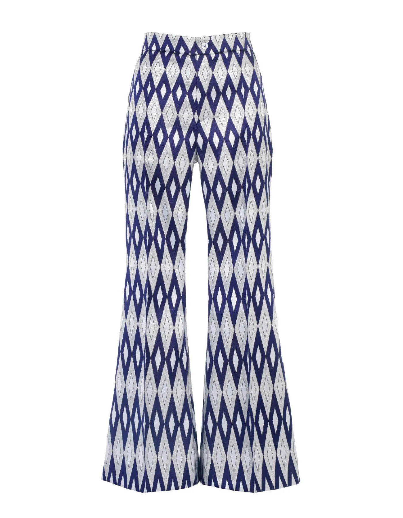 Kelly Blue Mirror Print Silk Jacquard Trousers