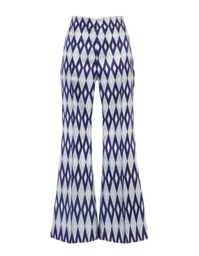 Kelly Blue Mirror Print Silk Jacquard Trousers