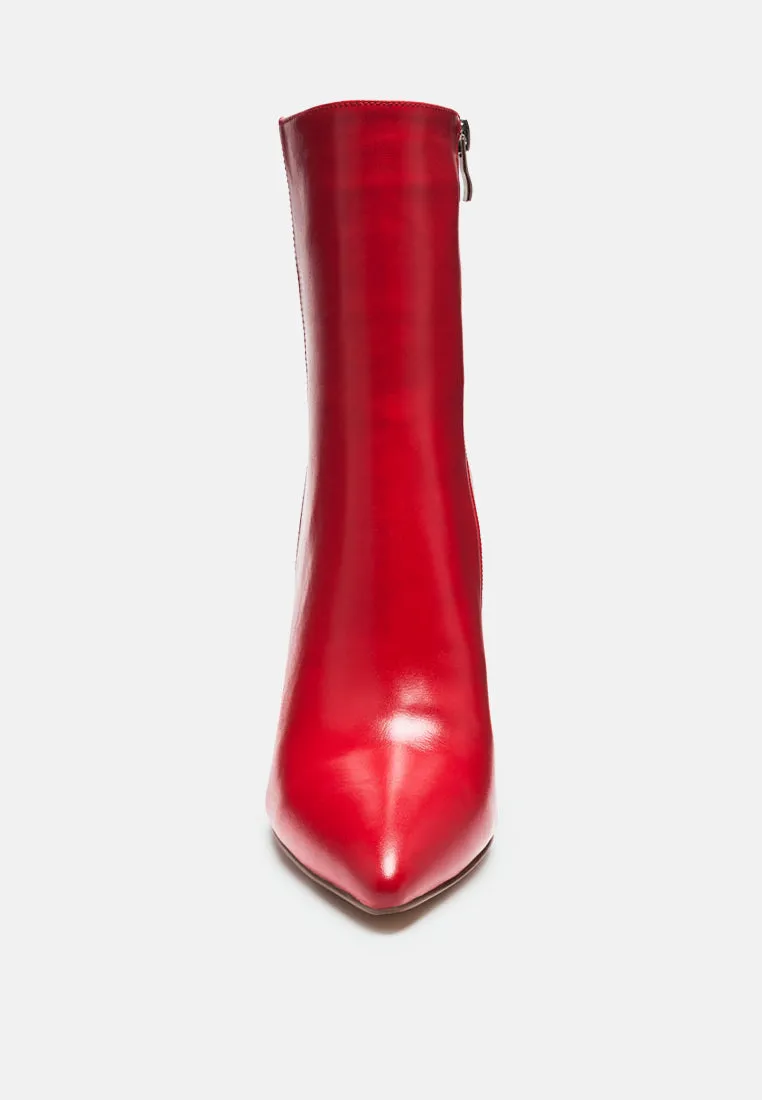 MARGEN Ankle High Pointed Toe Block Heeled Boot in Red