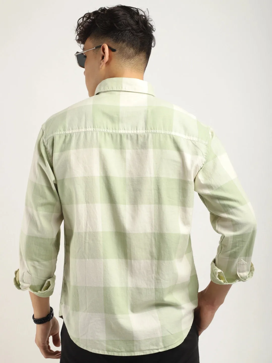 Ornate Square Sea Green Checked Shirt