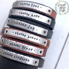 Skinny 'Choose' Leather Bracelet adjustable for Women or Teens