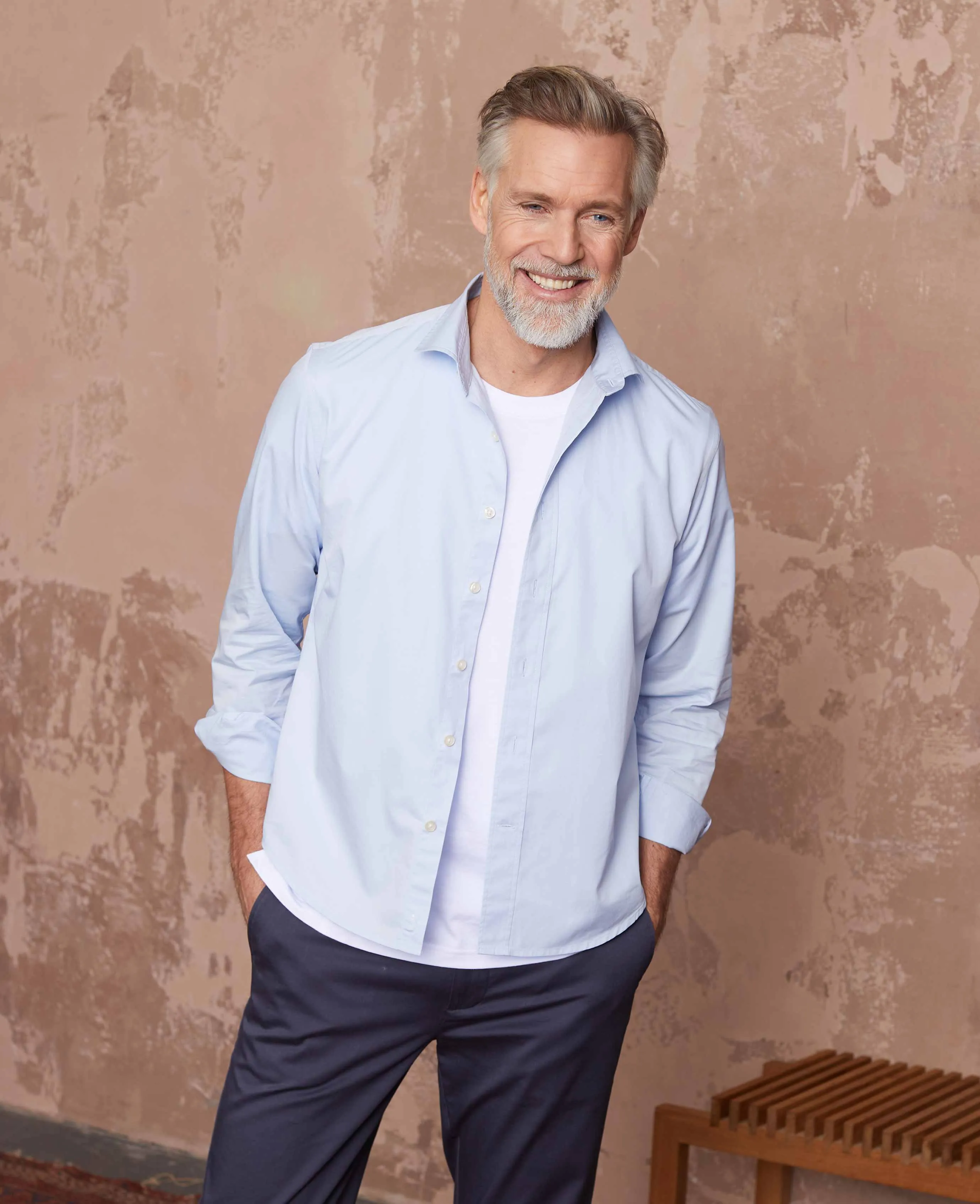 Sky Blue Twill Slim Fit Shirt in Shorter Length