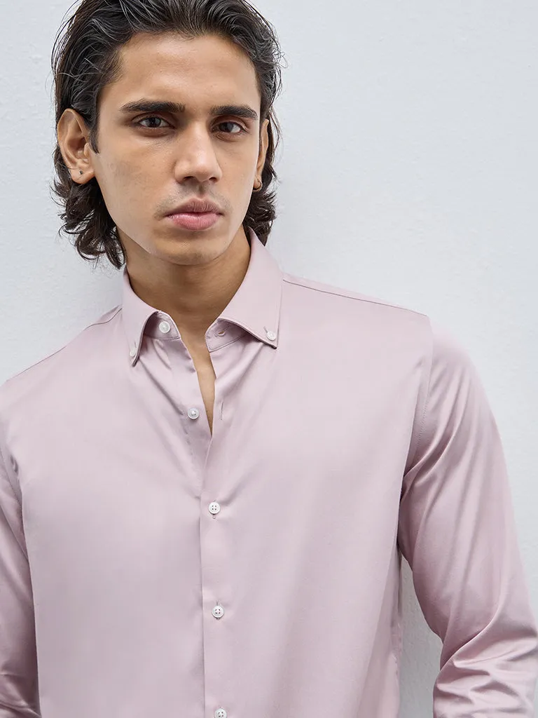 WES Formals Dusty Pink Slim-Fit Cotton Shirt