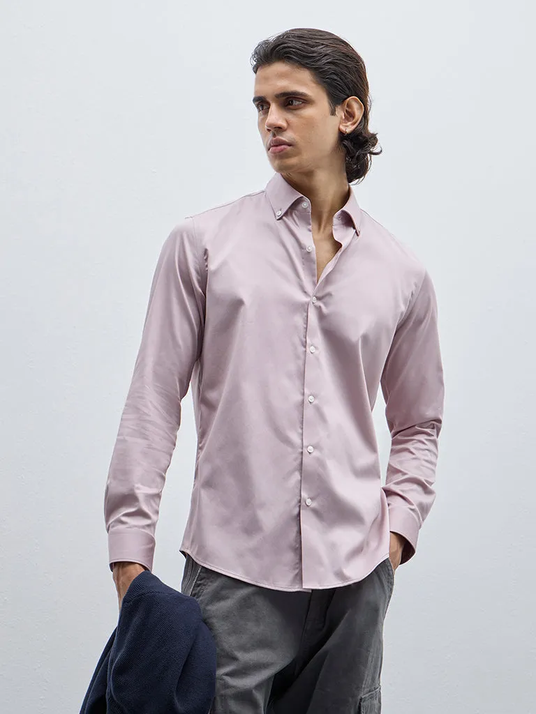 WES Formals Dusty Pink Slim-Fit Cotton Shirt