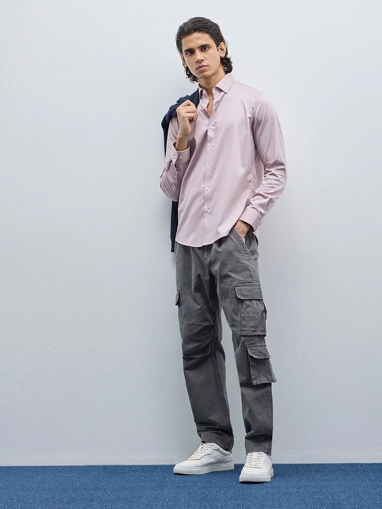 WES Formals Dusty Pink Slim-Fit Cotton Shirt