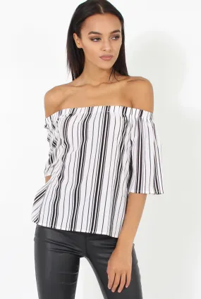 White Pinstripe Off Shoulder Top - Klara