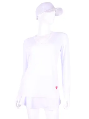 White   White Mesh Trim Long Sleeve Very Vee Tee