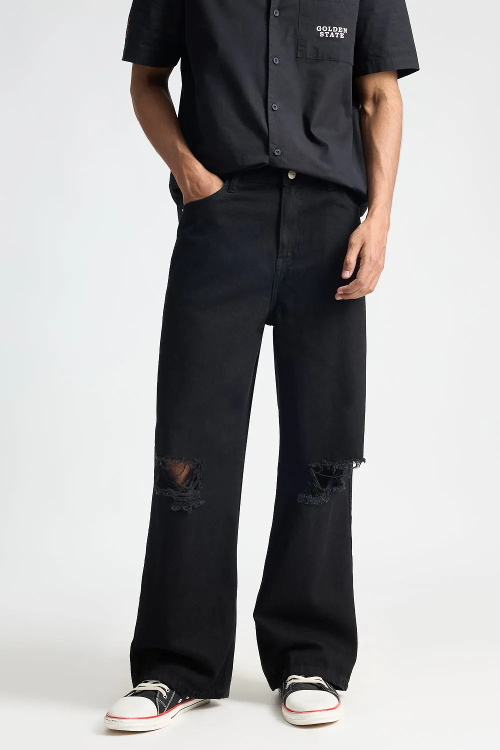 Wide Coal Washed Men's Jeans